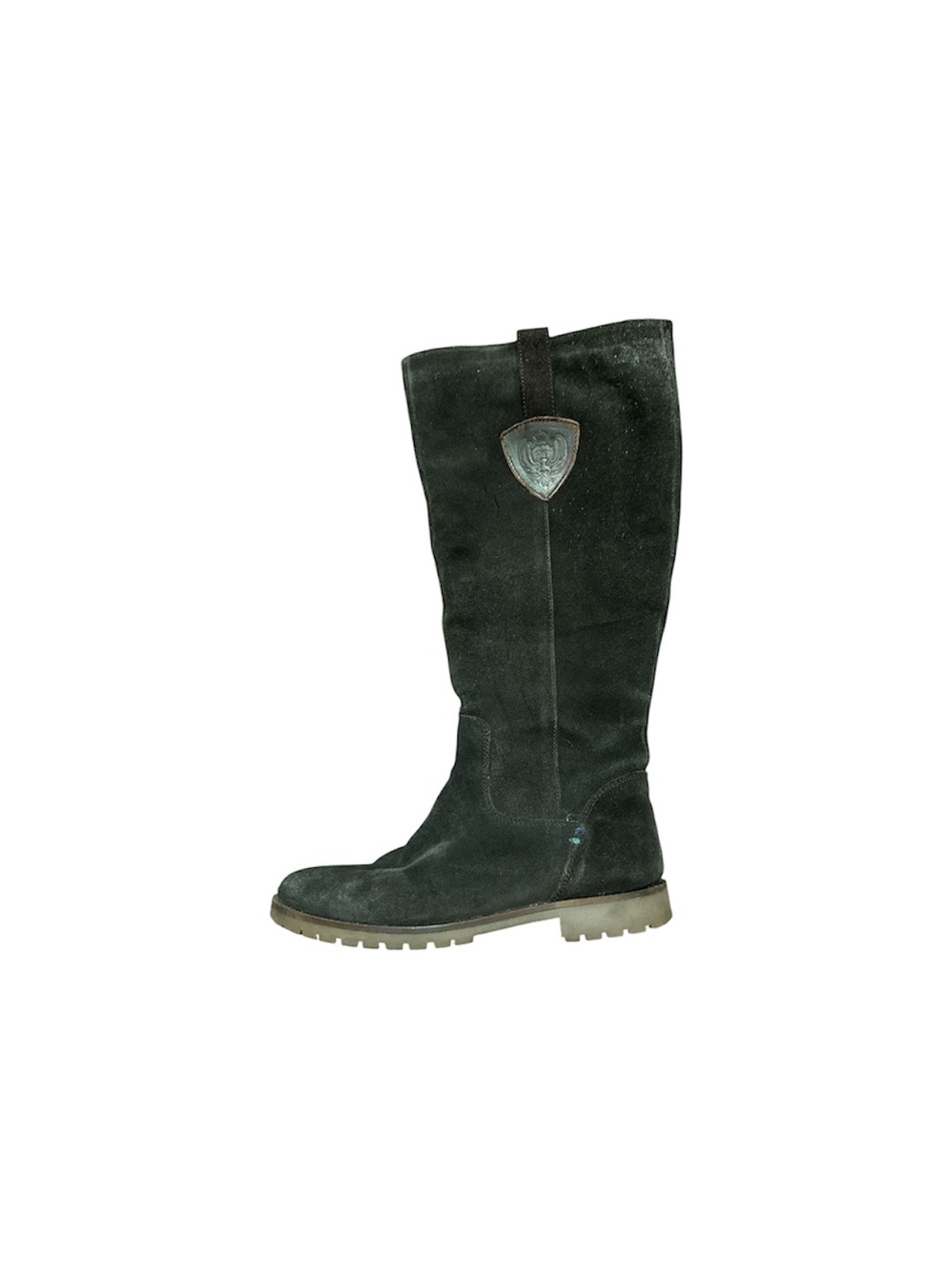 Suede Black Knee-High Boot with Rugged Sole